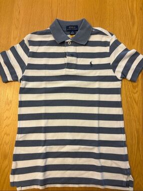 Polo by Ralph Lauren Gray/Blue & White Striped Polo Shirt - size 6